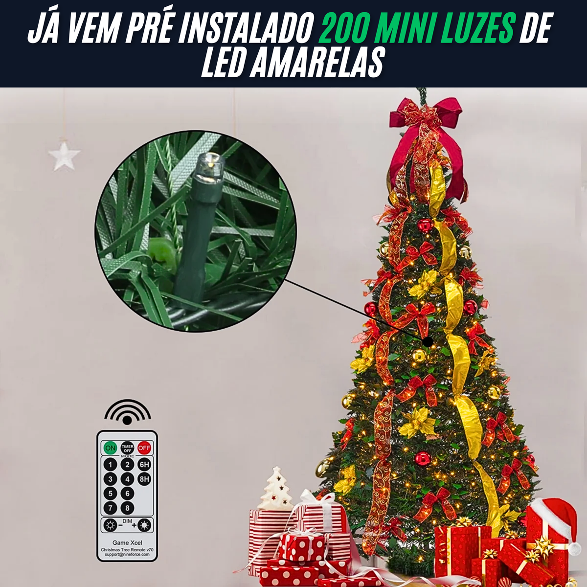 Oferta BLACK FRIDAY | Árvore de Natal Retrátil com enfeites e luzes (+ Brinde EXCLUSIVO)